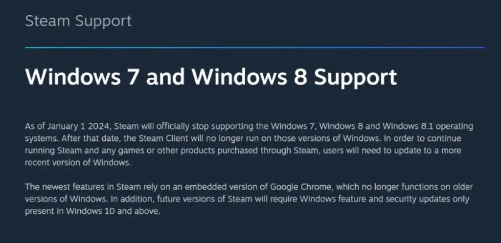 Steam To End Windows 7 And 8 Support In 2024 Xtremegaminerd   Steam Support E1680023462426 1024x497 